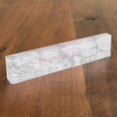 White Carrara Marble Gold Classic Script Namplate Namensplakette (Seite)