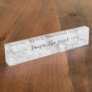 White Carrara Marble Gold Klassisches Skript Namensplakette