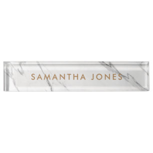 White Carrara Marble Gold Personalisierte Führungs Namensplakette