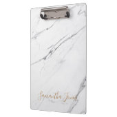White Carrara Marble Gold Script Classic Moderne Klemmbrett (Links)