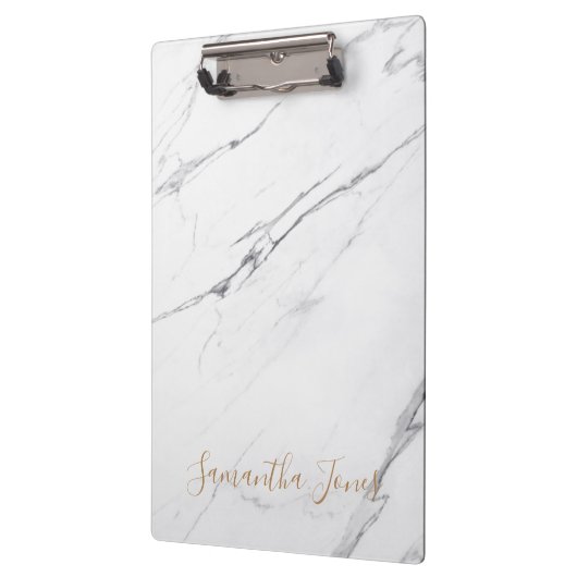 White Carrara Marble Gold Script Classic Moderne Klemmbrett (Links)