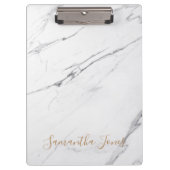 White Carrara Marble Gold Script Classic Moderne Klemmbrett (Vorderseite)