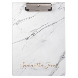 White Carrara Marble Gold Script Classic Moderne Klemmbrett