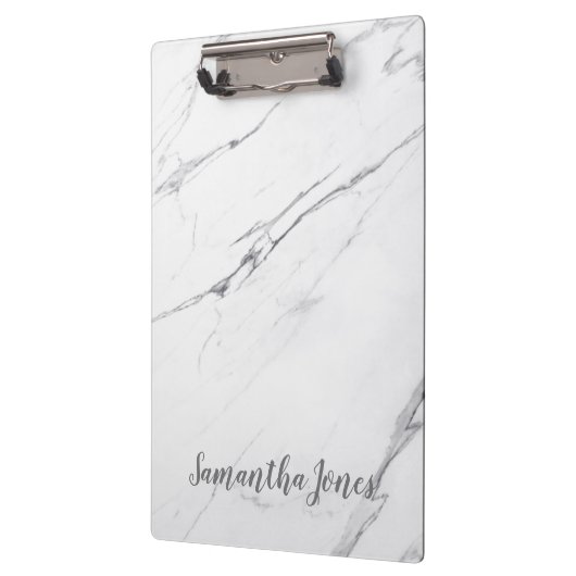 White Carrara Marble Script Classic Modern Klemmbrett (Links)