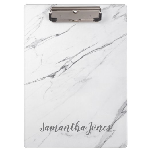 White Carrara Marble Script Classic Modern Klemmbrett (Vorderseite)