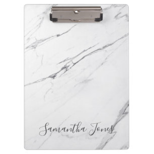 White Carrara Marble Script Classic Modern Klemmbrett