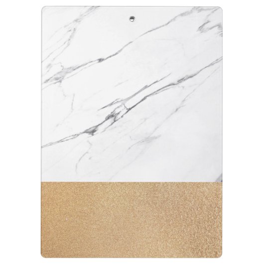 White Carrara Marmor Glitzer Gold Classic Moderne Klemmbrett (Rückseite)