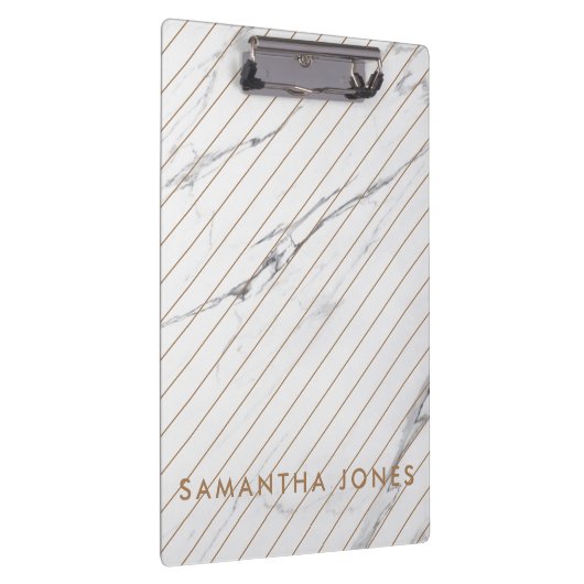 White Carrara Marmor Gold Streifen Classic Moderne Klemmbrett (Rechts)