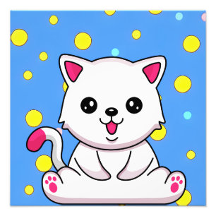 White Cartoon Cat Fotodruck