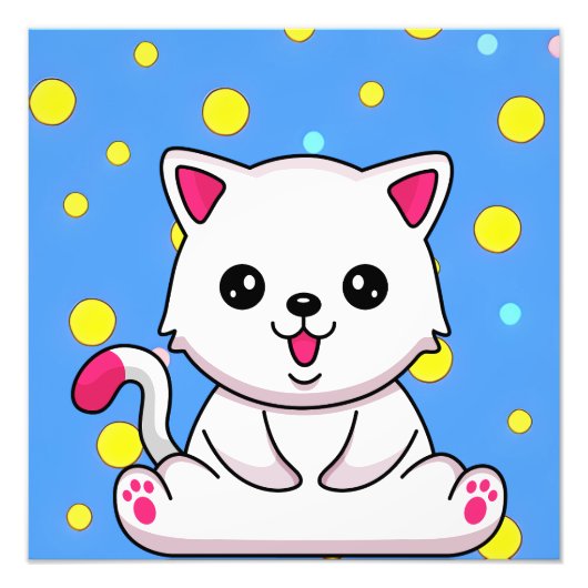 White Cartoon Cat Fotodruck (Vorne)