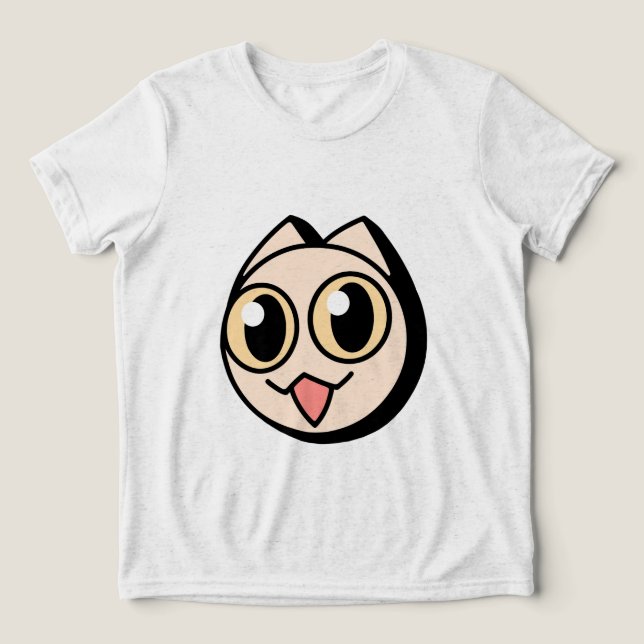 White Cartoon Cat Tri-Blend Shirt (Design Vorderseite)