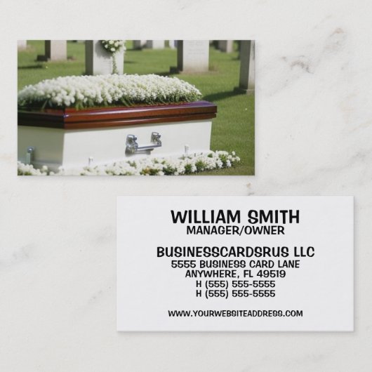White Casket Graveside Beerdigung Zuhause Director Visitenkarte (Vorne/Hinten)