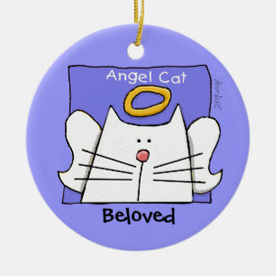 White Cat Angel personalize Keramikornament