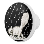 White Cat auf Piano Keys Musiknoten Keramikknauf (Rechts)