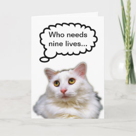White Cat Birthday Nine Lives Karte