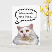 White Cat Birthday Nine Lives Karte (Gelbe Blume)
