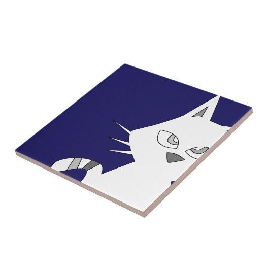 White Cat Cartoon auf Blue Fliese (Seite)