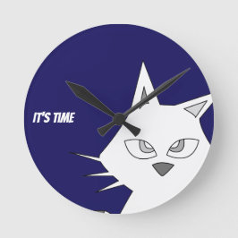 White Cat Cartoon Runde Wanduhr