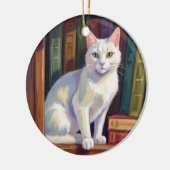 White Cat Drawing Keramik Ornament (Links)