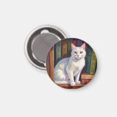 White Cat Drawing Magnet (Vorderseite/Rückseite)