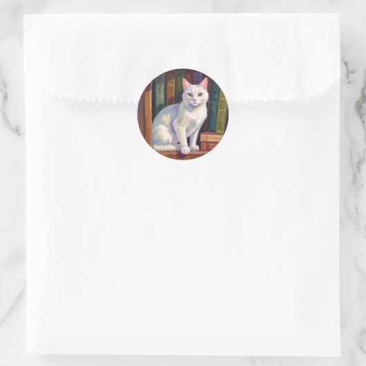White Cat Drawing Runder Aufkleber (Tasche)