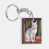 White Cat Drawing Schlüsselanhänger (Vorderseite links)