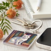 White Cat Drawing Schlüsselanhänger (Vorderseite rechts)