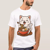 White Cat Eating Ramen T-Shirt (Vorderseite)