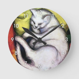 White cat, Franz Marc Runde Wanduhr