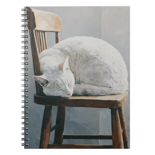 White Cat Gemütliches Holzstuhl-Notebook Notizblock (Vorderseite)
