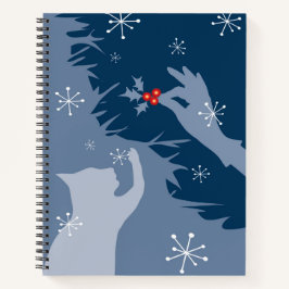 "White Cat & Holly"-Design in Midnight Blue Notizblock