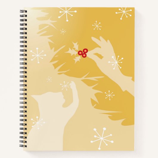 White Cat & Holly, Gold Notebook Notizblock (Vorderseite)
