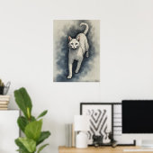 White Cat in a Chinese Ink Drawing Style Poster (Heimbüro)