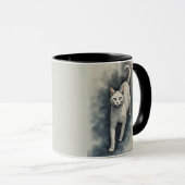 White Cat in a Chinese Ink Drawing Style Tasse (VorderseiteRechts)