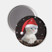 White Cat in Santa Claus Hat Magnet (Vorderseite/Rückseite)