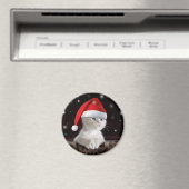 White Cat in Santa Claus Hat Magnet (In Situ (Geschirrspüler))