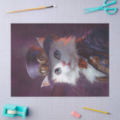 White Cat in Steampunk Costume Decoupage Seidenpapier (Basteln)