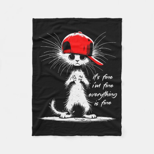 White Cat It's Fine I'm Fine Everything Is Fine Fu Fleecedecke (Vorderseite)