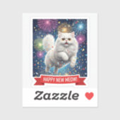 White Cat Jumping in Confetti Sticker (Blatt)