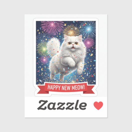 White Cat Jumping in Confetti Sticker (Blatt)