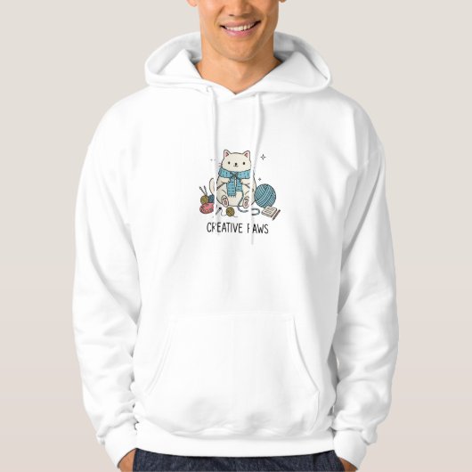 White Cat Knitting Winter Cozy Hobby Supplies Hoodie (Vorderseite)