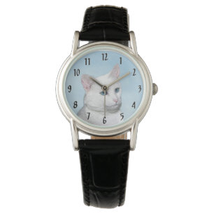 White Cat Malerei - Niedliche Original Cat Art Armbanduhr