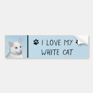 White Cat Malerei - Niedliche Original Cat Art Autoaufkleber