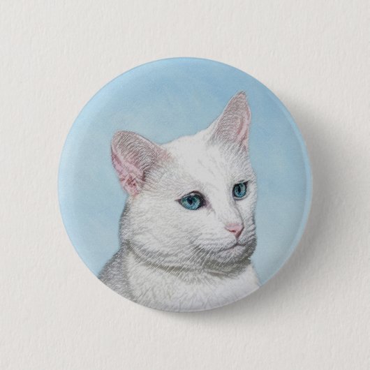White Cat Malerei - Niedliche Original Cat Art Button (Vorderseite)