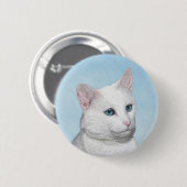 White Cat Malerei - Niedliche Original Cat Art Button (Vorne & Hinten)