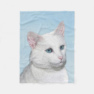 White Cat Malerei - Niedliche Original Cat Art Fleecedecke