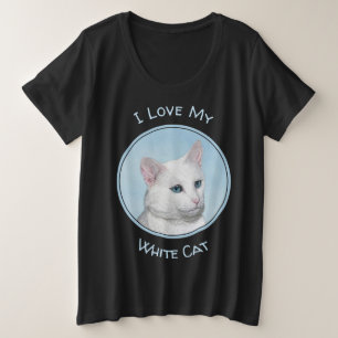 White Cat Malerei - Niedliche Original Cat Art Große Größe T-Shirt