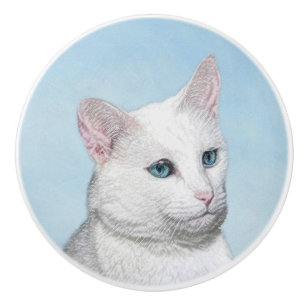 White Cat Malerei - Niedliche Original Cat Art Keramikknauf