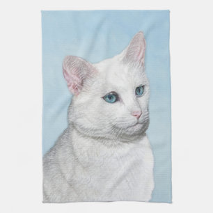 White Cat Malerei - Niedliche Original Cat Art Küchentuch