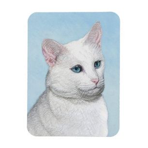 White Cat Malerei - Niedliche Original Cat Art Magnet